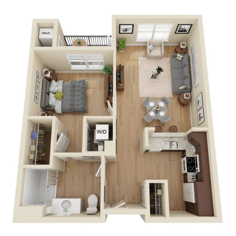 floor plan rendering for senior living residence at Greenfields of Geneva