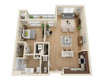floor plan rendering for senior living residence at Greenfields of Geneva