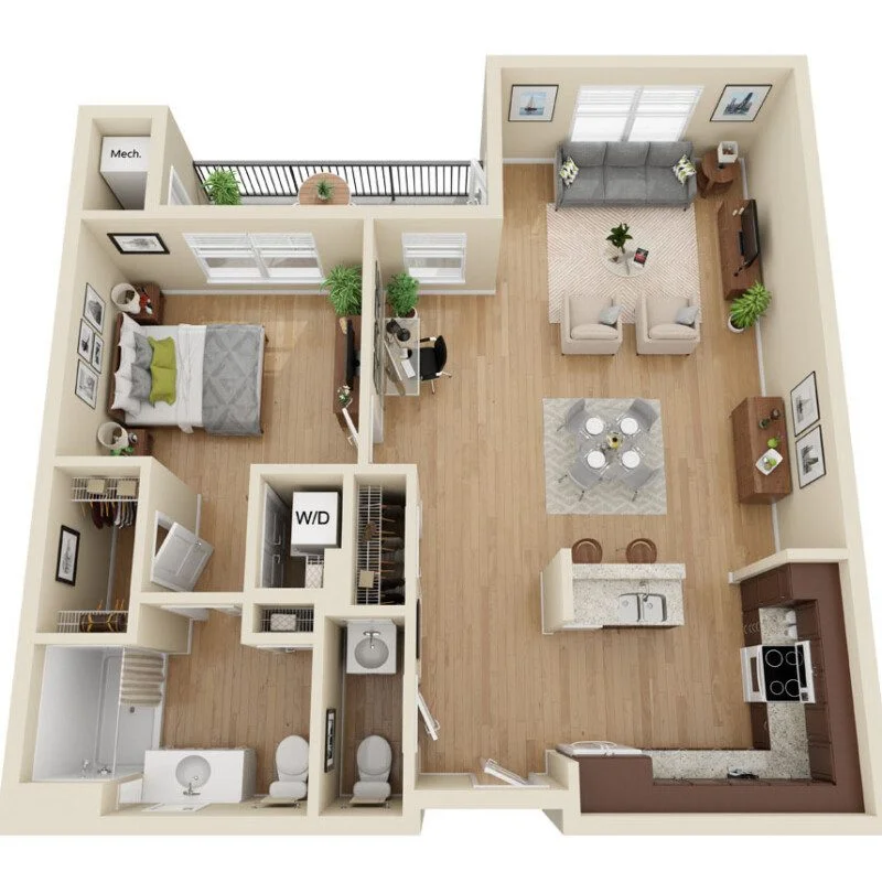 floor plan rendering for senior living residence at Greenfields of Geneva