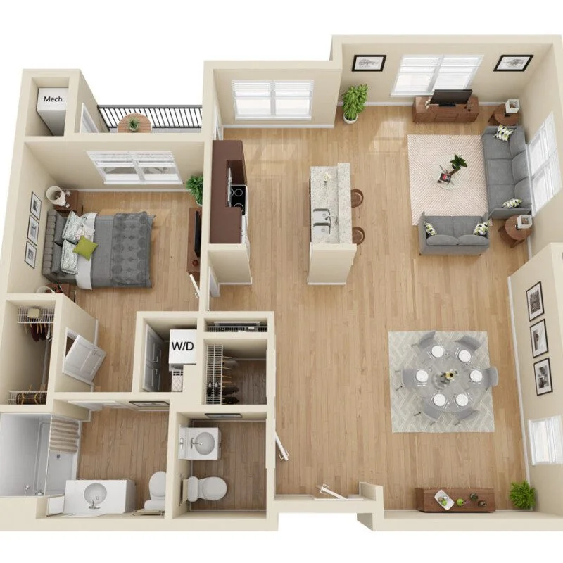 floor plan rendering for senior living residence at Greenfields of Geneva