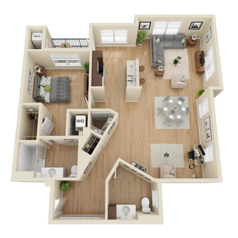 floor plan rendering for senior living residence at Greenfields of Geneva