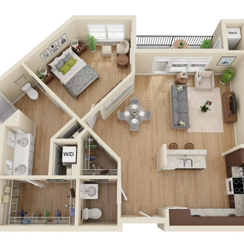 floor plan rendering for senior living residence at Greenfields of Geneva