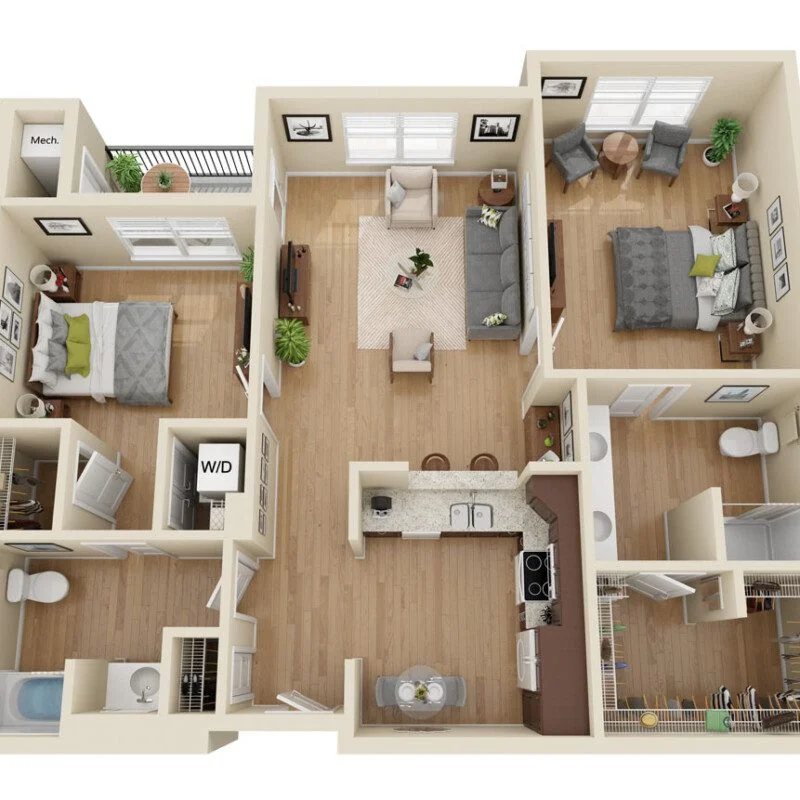floor plan rendering for senior living residence at Greenfields of Geneva