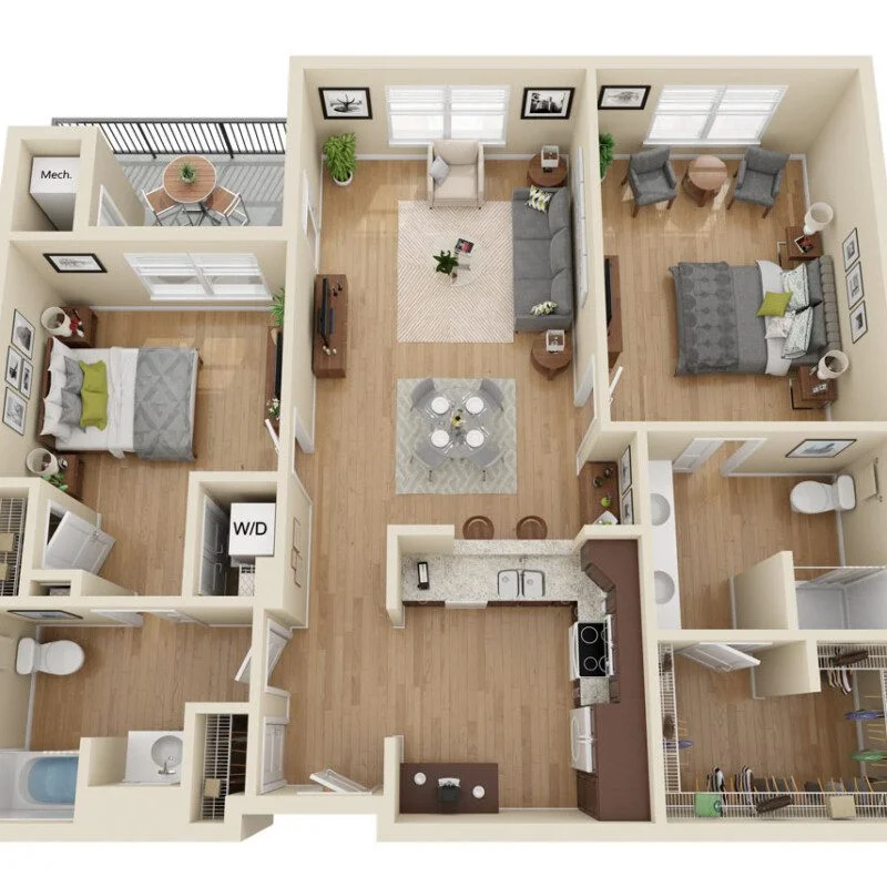 floor plan rendering for senior living residence at Greenfields of Geneva