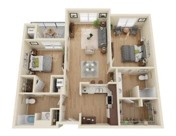 floor plan rendering for senior living residence at Greenfields of Geneva