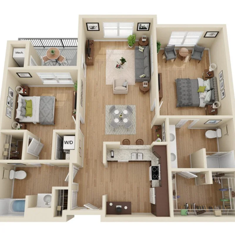 floor plan rendering for senior living residence at Greenfields of Geneva