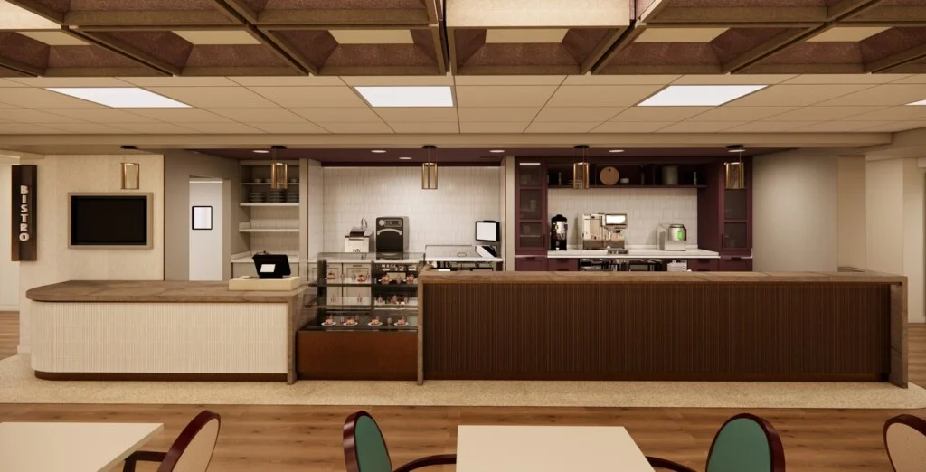 Service counter and coffee station at the GreenFields of Geneva Bistro