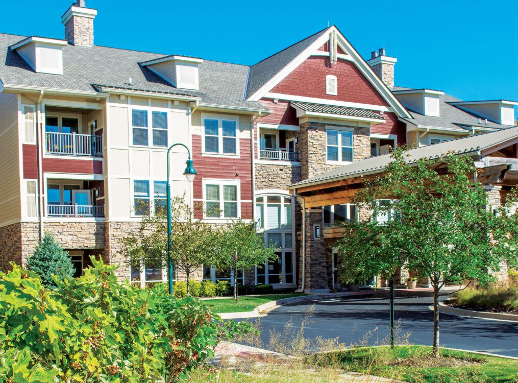 exterior view of the entrance at Greenfields of Geneva senior living community